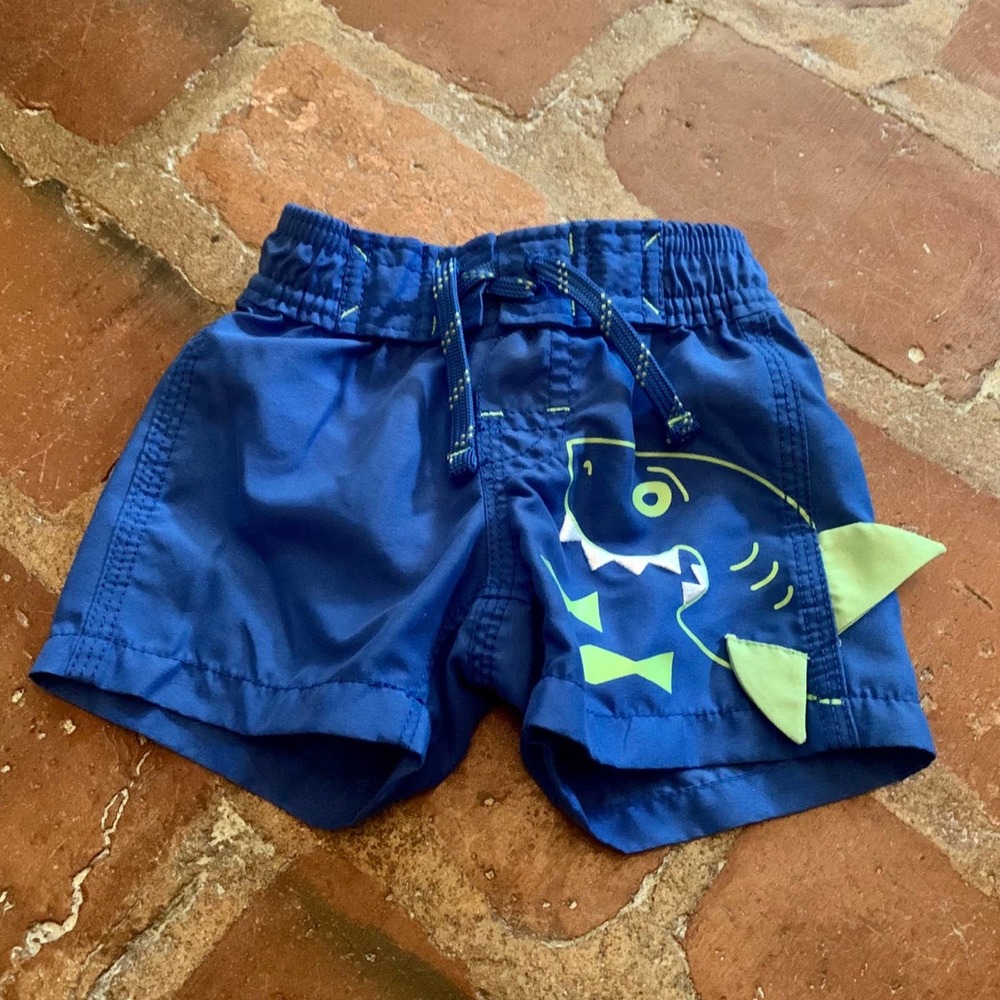 Baby Boy Baby Gap Swimming Trunks Blue with Shark and Fish SIZE 0-3 Mos.
